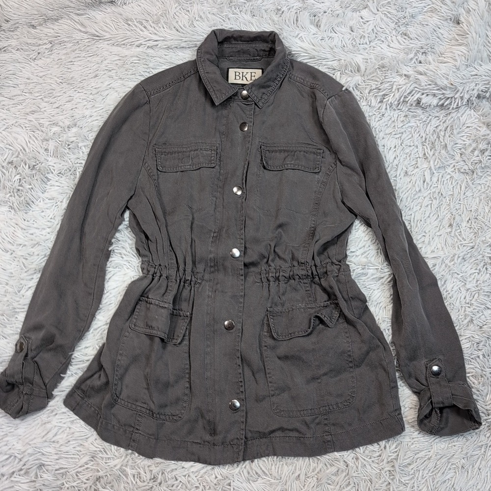 BKE Jacket Womens XS Gray Utility Pockets Gorpcore Zip Up‎ Lightweight